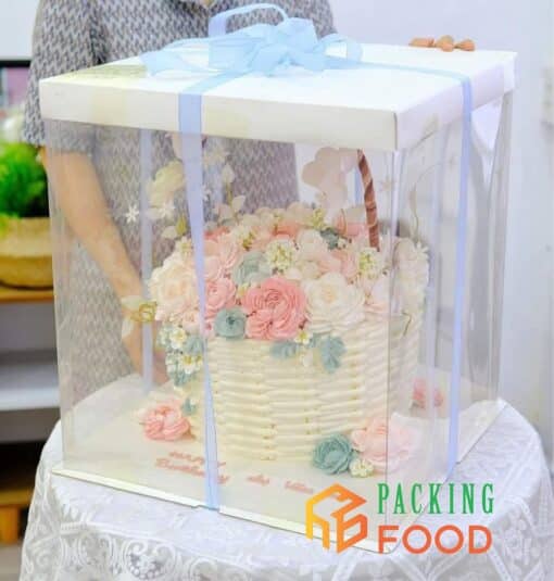 Hộp Đựng Bánh Kem Trong 3 Chi Tiết vuông Size 40cm Cao 45cm
